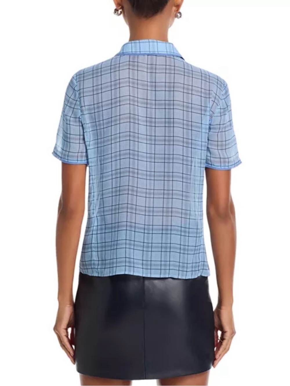 FRAME The Silk Plaid Shirt in Sky Blue Multi Size M - Picture 3 of 8